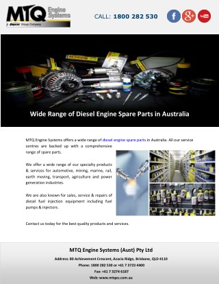 Wide Range of Diesel Engine Spare Parts in Australia