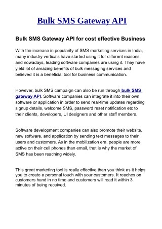 Bulk SMS Gateway API for cost effective Business