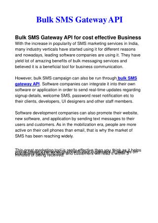 Bulk SMS Gateway API for cost effective Business