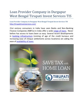 Loan Provider Company in Durgapur West Bengal Tirupati Invest Services TIS