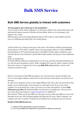 Bulk SMS Service globally to interact with customers