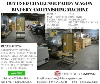 Buy Used Challenge Paddy Wagon Bindery and Finishing Machine