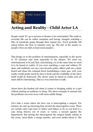 Acting and Reality - Child Actor LA