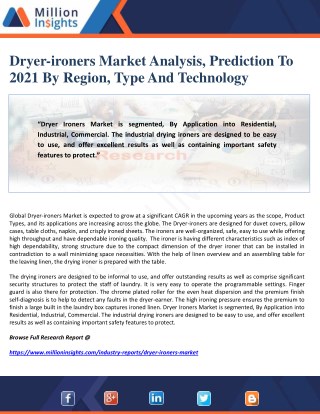 Dryer-ironers Market Analysis, Prediction To 2021 By Region, Type And Technology