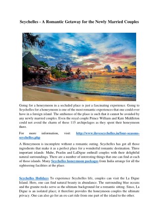 Seychelles - A Romantic Getaway for the Newly Married Couples