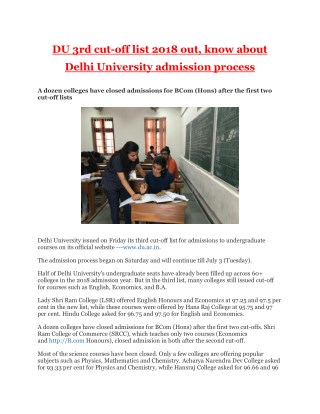 DU 3rd cut-off list 2018 out, know about Delhi University admission process