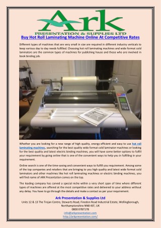 Buy Hot Roll Laminating Machine Online At Competitive Rates