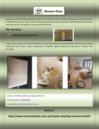Carpet Steam Cleaning Vermont South - Monster Clean - Best Affordable