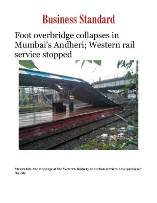 Foot overbridge collapses in Mumbai's Andheri; Western rail service stopped
