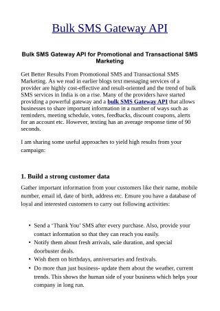 Bulk SMS Gateway API for Promotional and Transactional SMS Marketing