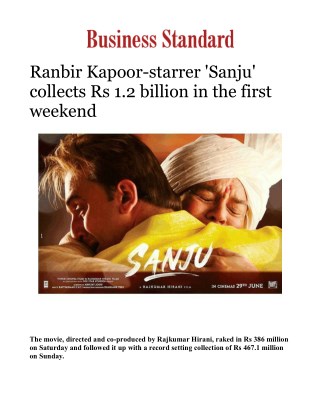 Ranbir Kapoor-starrer 'Sanju' collects Rs 1.2 billion in the first weekendÂ 