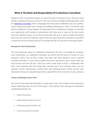 What Is The Roles And Responsibility Of A Salesforce Consultant