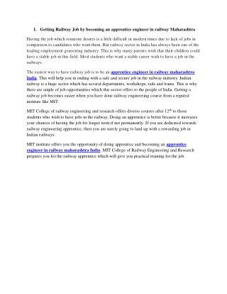 Getting Railway Job by becoming an apprentice engineer in railway Maharashtra