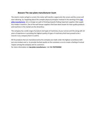 Beware The Jaw plate manufacturer Scam