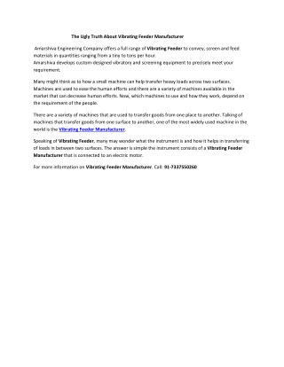 The Ugly Truth About Vibrating Feeder Manufacturer