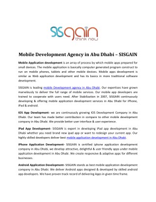 Best Mobile Application development in Abu Dhabi |SISGAIN