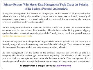 Primary Reasons Why Master Data Management Tools Clasps the Solution to the Business Process Automation