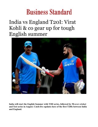 India vs England T20I: Virat Kohli & co gear up for tough English summerÂ 