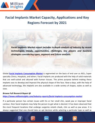 Facial Implants Market Capacity, Applications and Key Regions Forecast by 2021