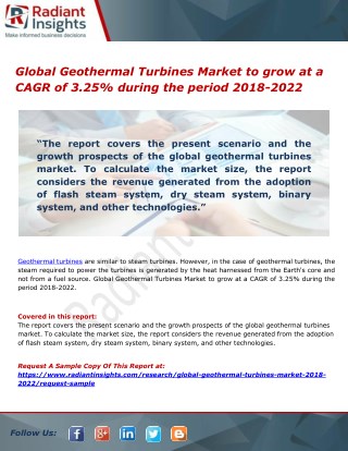 Global Geothermal Turbines Market to grow at a CAGR of 3.25% during the period 2018-2022