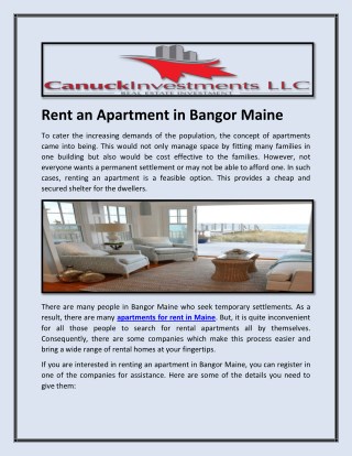 Rent an Apartment in Bangor Maine