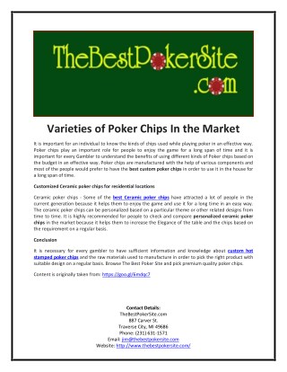 Varieties of Poker Chips In the Market