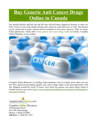Buy Generic Anti Cancer Drugs Online in Canada