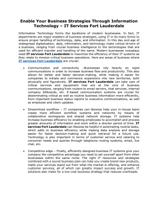 Enable Your Business Strategies Through Information Technology â€“ IT Services Fort Lauderdale