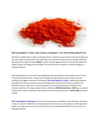 Red Lead Suppliers in India | alloy company in Bangalore - Ever shine Smelting Alloy Pvt Ltd
