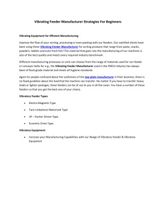 Vibrating Equipment for Efficient Manufacturing