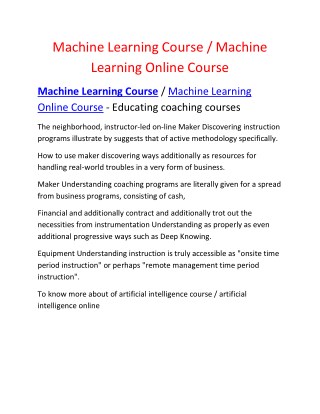Machine Learning Course | Machine Learning Course Online