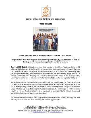 Press Release-Islamic Banking is Rapidly Growing Industry in Ethiopia