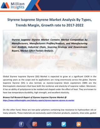 Styrene Isoprene Styrene Market Share, Strategies,Growth rate, Sales,Price to 2022