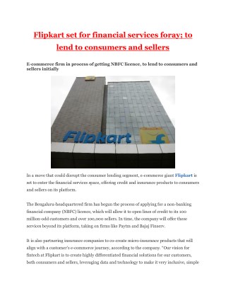 Flipkart set for financial services foray; to lend to consumers and sellers