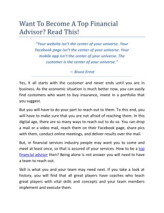Want To Become A Top Financial Advisor? Read This!