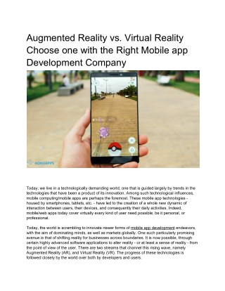 Augmented Reality vs. Virtual Reality Choose one with the Right Mobile app Development Company