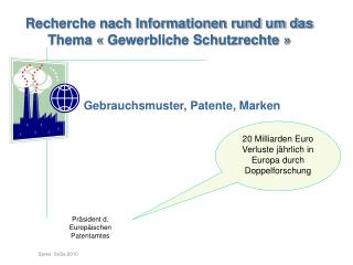 Recherche nach Informationen rund um das Thema « Gewerbliche Schutzrechte »