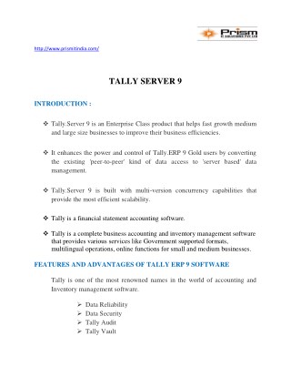 Tally server9 software company in Pune | Tally products |PrismIT