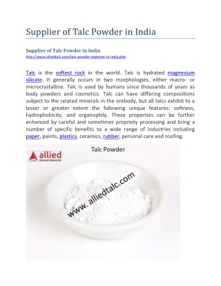 Supplier of Talc Powder in India