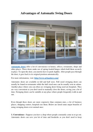 Advantages of Automatic Swing Doors