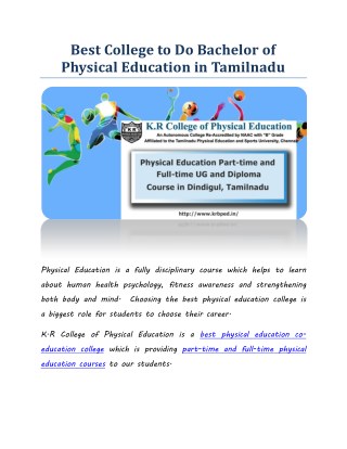 Best College to Do Bachelor of Physical Education in Tamilnadu