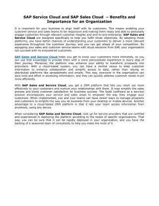 SAP Service Cloud and SAP Sales Cloud â€“ Benefits and Importance for an Organization