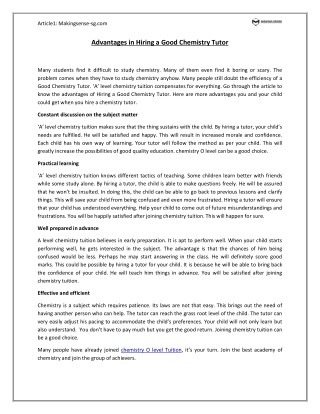 Advantages in Hiring a Good Chemistry Tutor
