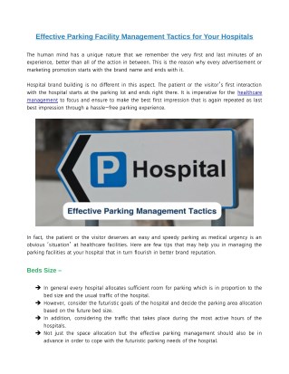 Effective Parking Facility Management Tactics for Your Hospitals