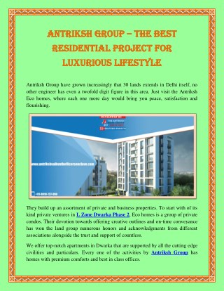 Antriksh Group â€“ The Best Residential Project For Luxurious Lifestyle