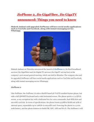 JioPhone 2, Jio GigaFibre, Jio GigaTV announced: Things you need to know