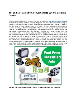 The Shift in Trading from Conventional to Buy and Sell Sites Canada