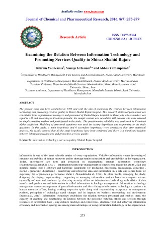 Examining the Relation Between Information Technology and Promoting Services Quality in Shiraz Shahid Rajaie