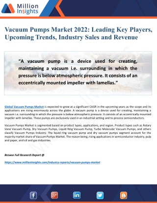 Vacuum Pumps Market Future Investments, Business Opportunities