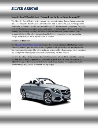 Mercedes Benz C Class Cabriolet - Features Every Car Lover Should Be Aware Of